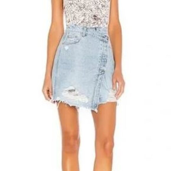 Free People Parker Wrap Distressed Denim Skirt - Picture 5 of 6
